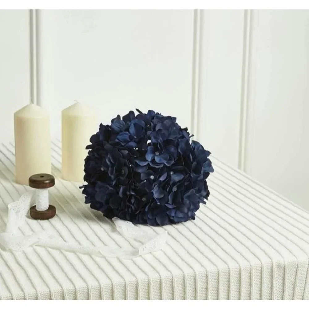 10 Pack | Navy Blue Hydrangeas Flowers Wedding Bouquet Floral Centerpiece Decor